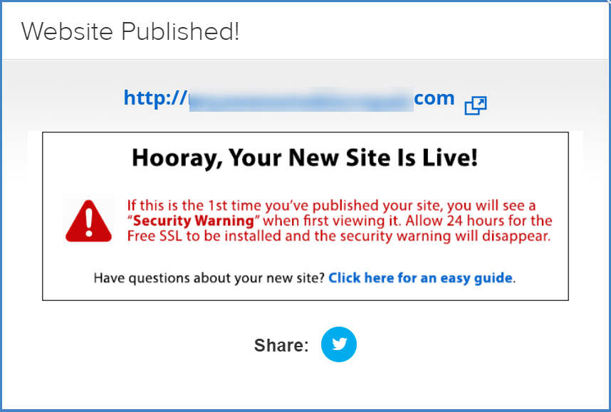 Hooray your new site is live message