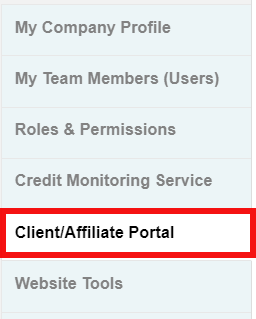 Client/Affiliate Portal button