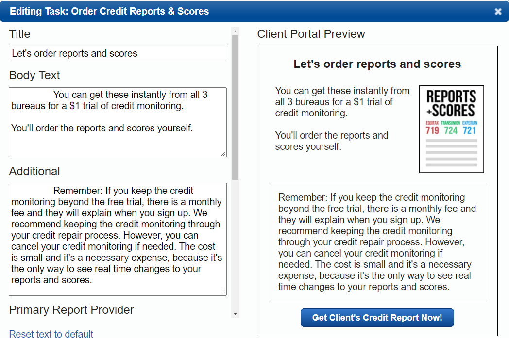 Order credit reports and scores task